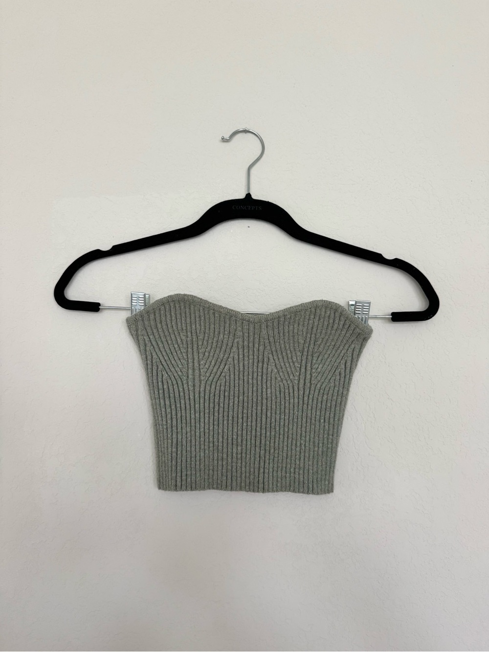 Zara Ribbed Strapless Knit Crop Top - Green